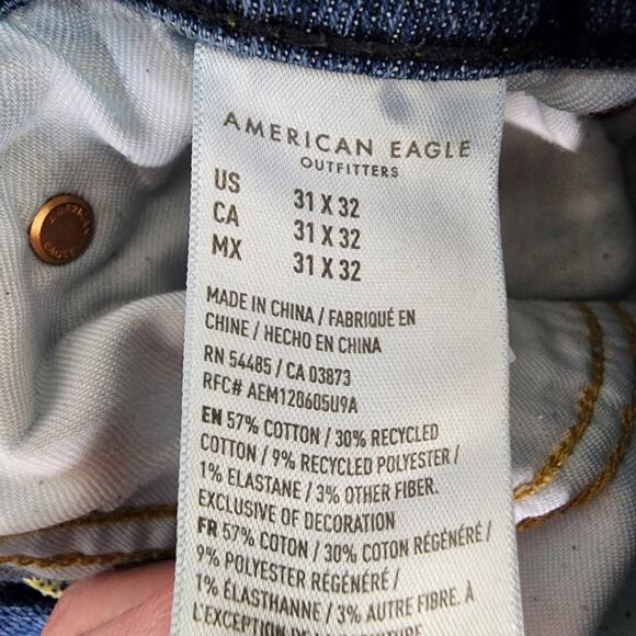 American Eagle Mens Slim Jeans 31X32 Blue Denim AirFlex Distressed Destroyed - Picture 10 of 11